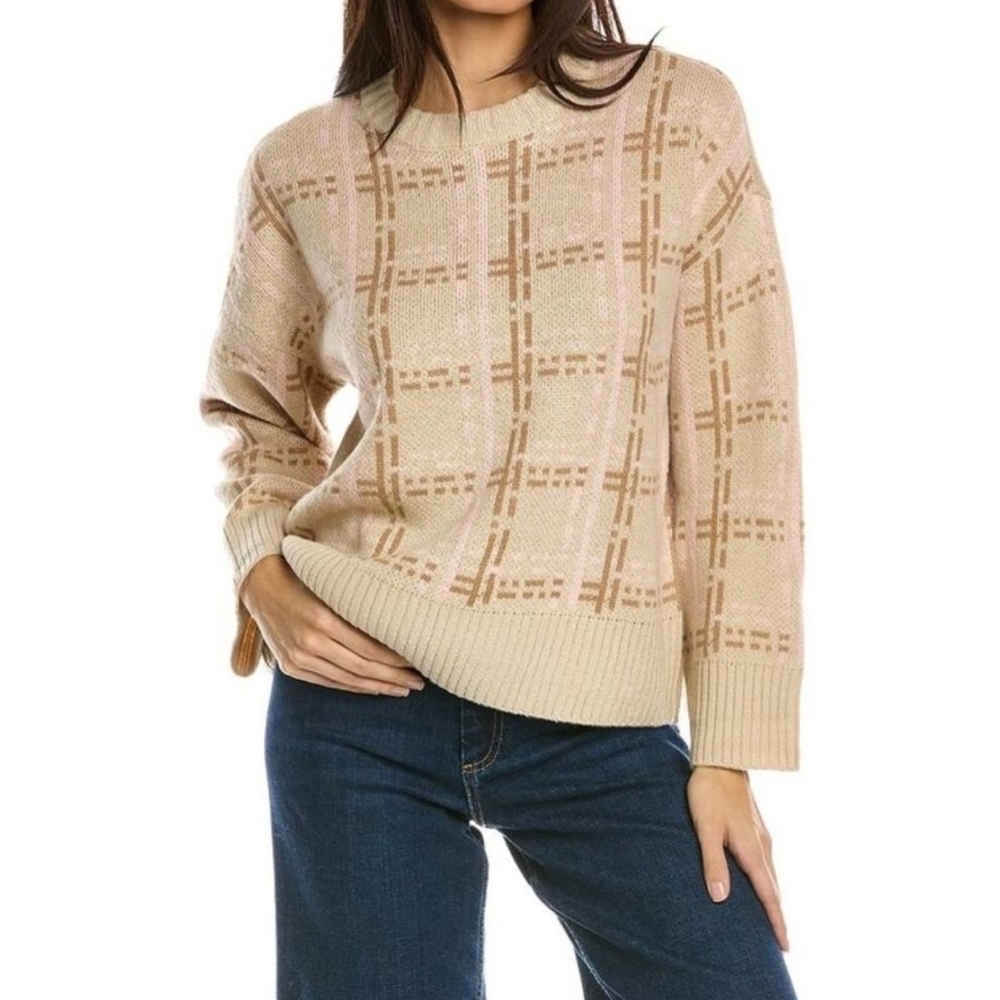 Design History Plaid Sweater, Brown & Pink Abstract Design, Size Women's Medium